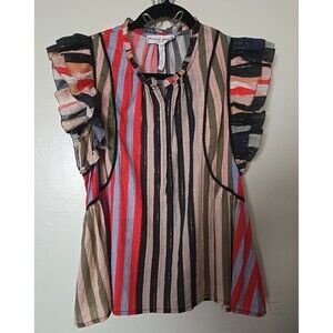 Apiece Apart Marina Del Mar Top Size 2 Cotton-Lurex Stripe Ruffle Blouse Boho